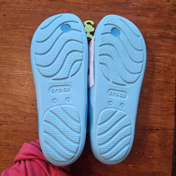 Crocs Women's 9 Splash Glossy Thong Flip Flop Blue Neptune 208534 NWT - Picture 2 of 5